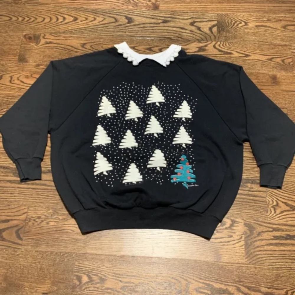 Vintage 90s Gopher Sport Black Holiday Christmas Tree Sweatshirt, Made USA, 1X